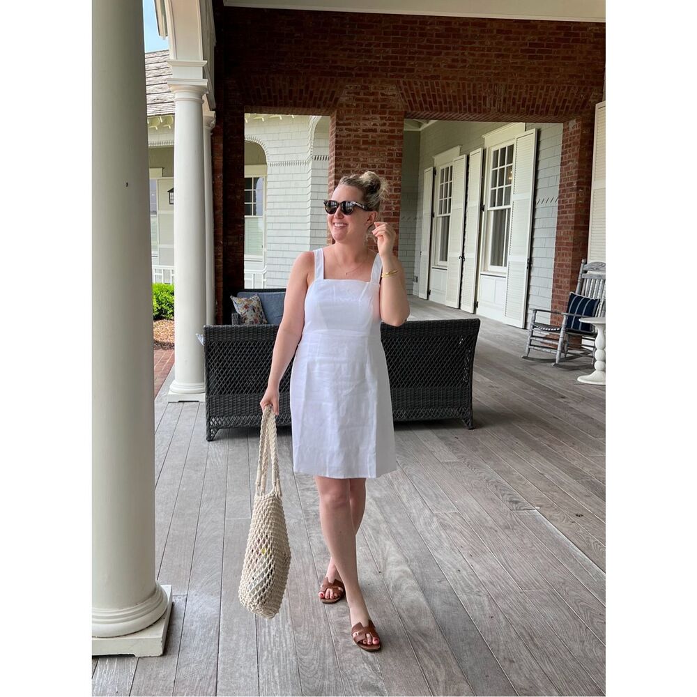 J Crew Squareneck White A-Line Dress in Stretch Linen Blend Mini‎ Size 20 Summer